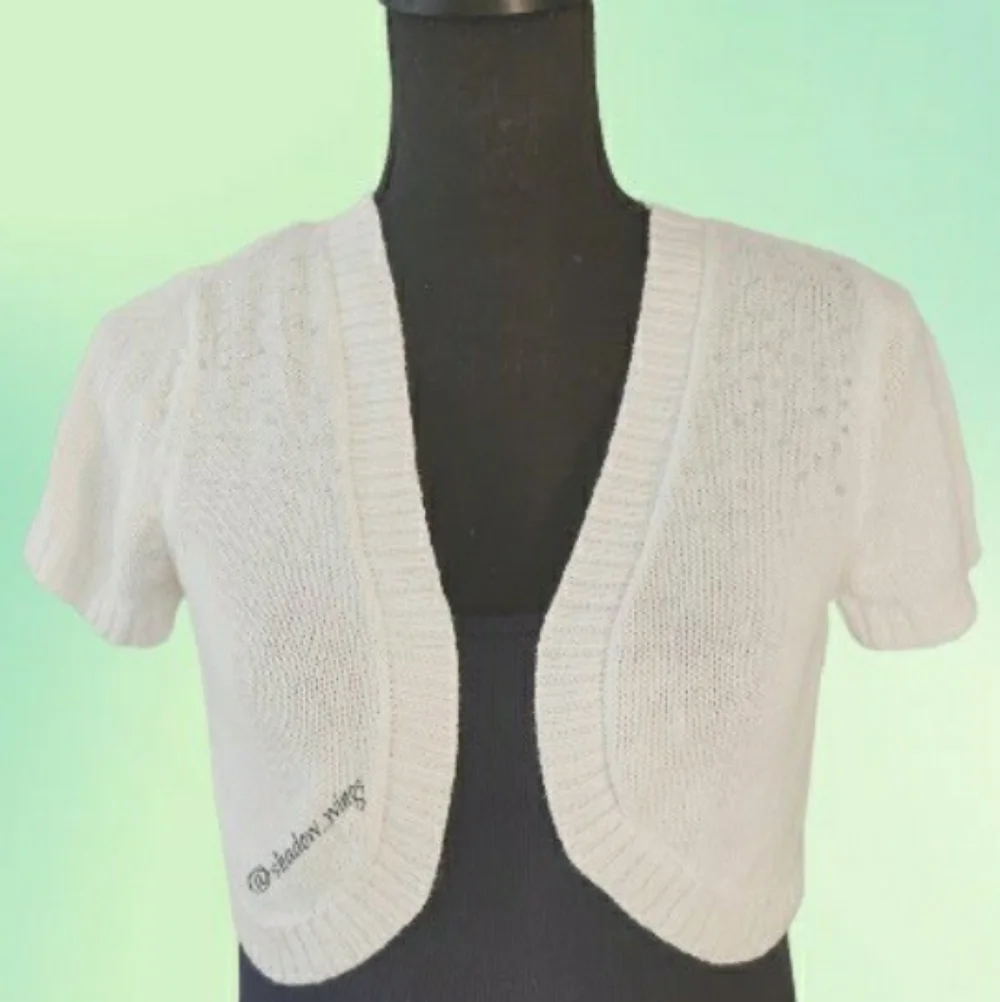 Justice White Rhinestone Shrug - Girl's 16/18 Women XS/Small Cropped Cardigan